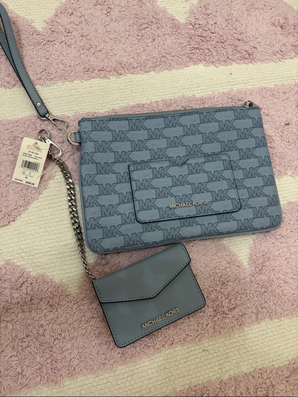Michael Kors Blue MK Logo Wristlet with Card Case